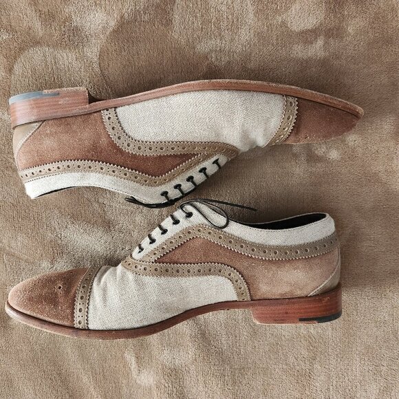 Salvatore Ferragamo Men's Beige Suede & Canvas Cap Toe Oxford Shoes US 11 EE - Picture 5 of 10
